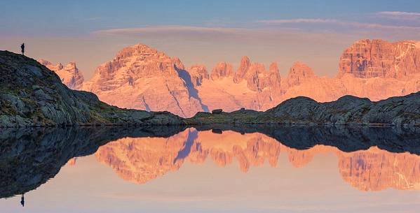 Reflection on Cornisello lake, Dolomites of Brenta,Trentino Alto Adige, Italy