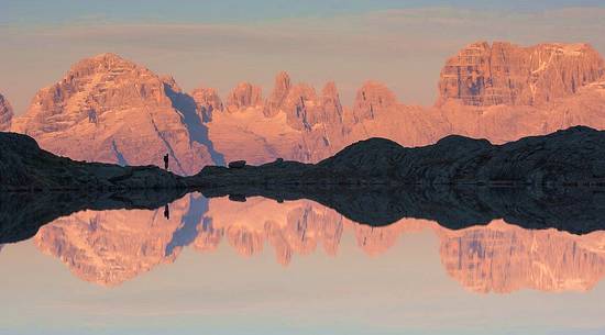 Reflection on Cornisello lake, Dolomites of Brenta,Trentino Alto Adige, Italy