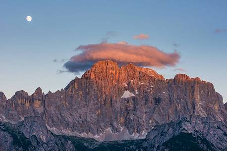 Civetta mountain at sunset from Colle Santa Lucia, dolomites, Italy