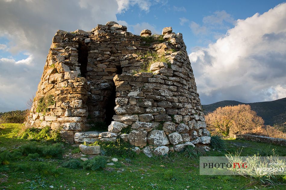 Typical Sardinian Nuraghe taken at sunset in the Barbagia of Seulo