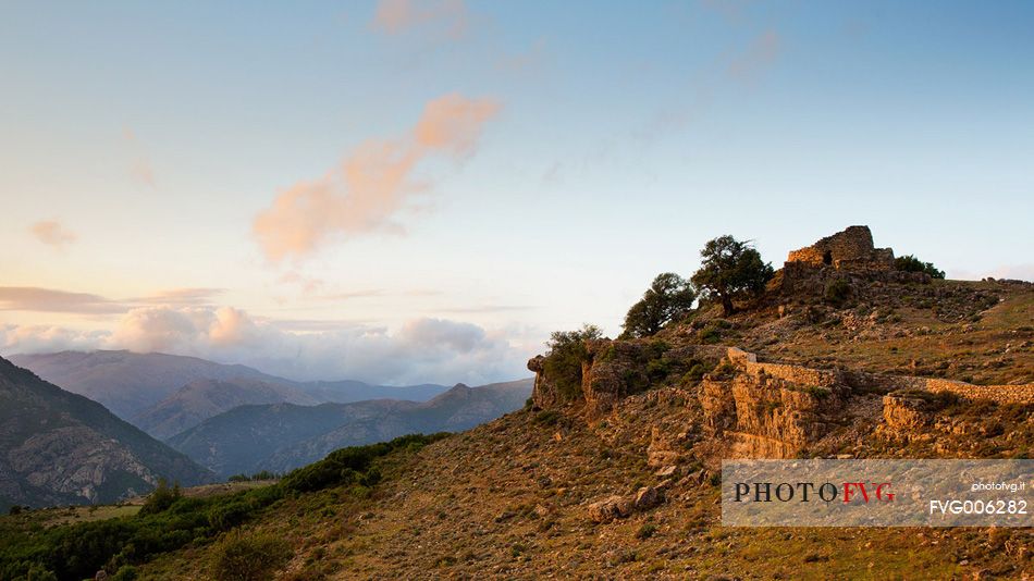 Nuraghe Ardasai in the middle of Sardina, at sunset