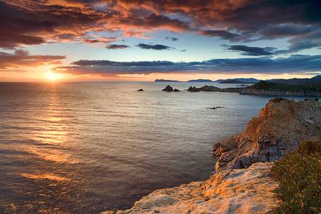 South Western Sardinia. Sunset on the cliffs of famous tourist destinations 
