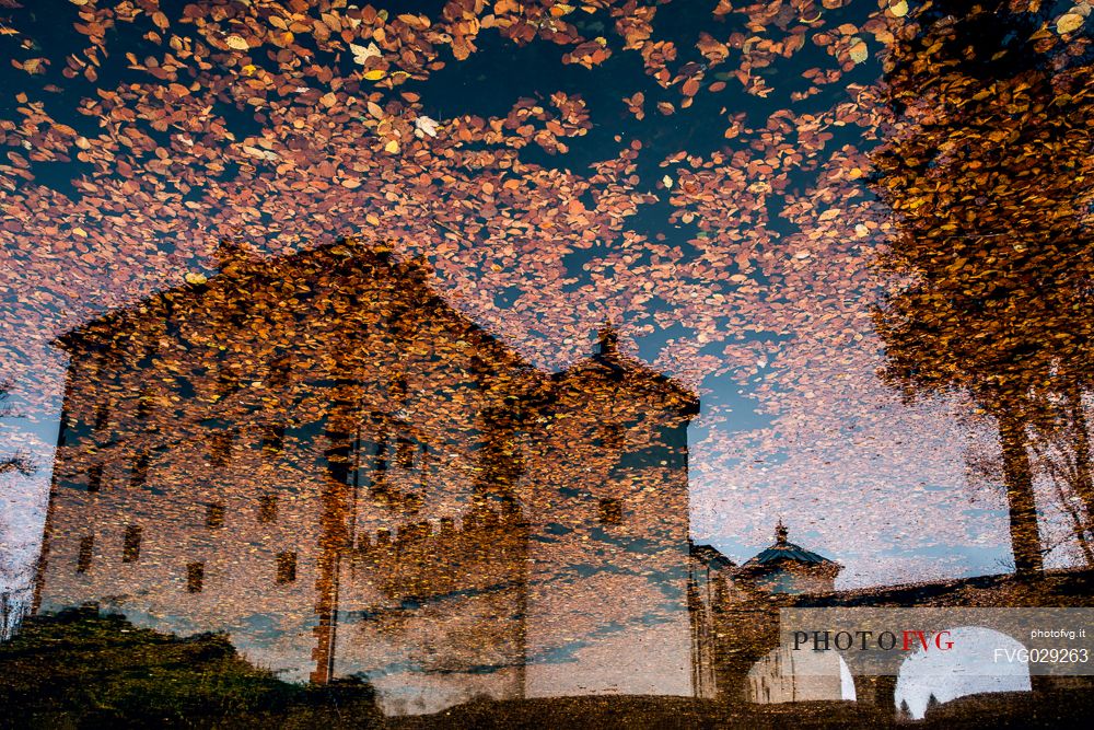 Reflection of Snenik Castle on autumn, Slovenia