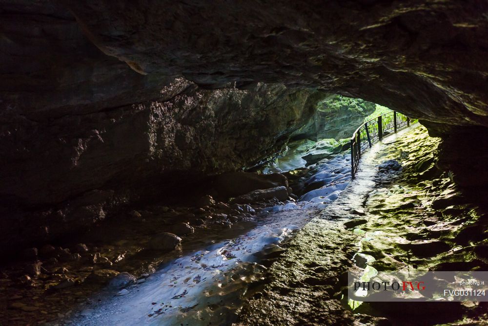 Path inside the Green Caves of Pradis, Clauzetto, Friuli Venezia Giulia, Italy.