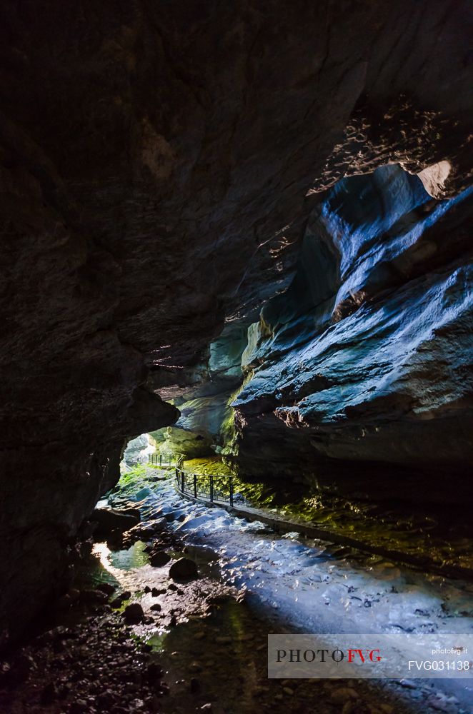 Path inside the Green Caves of Pradis, Clauzetto, Friuli Venezia Giulia, Italy.