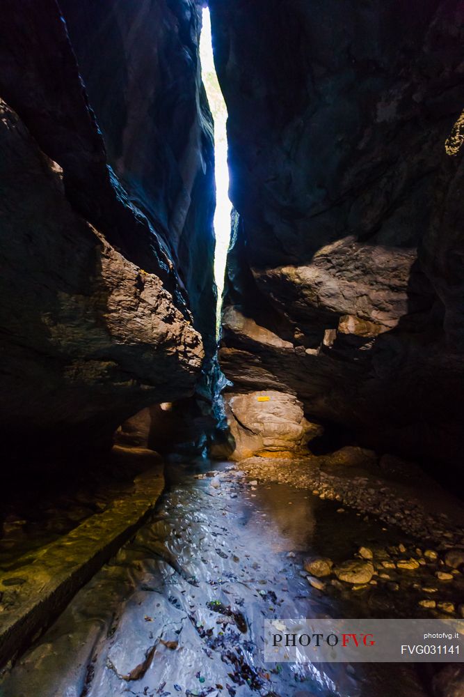 Path inside the Green Caves of Pradis, Clauzetto, Friuli Venezia Giulia, Italy.