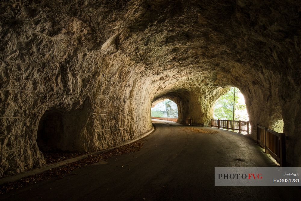 The old road of Valcellina in the Cellina Ravine Reserve, dolomites friuliane, Friuli Venezia Giulia, Italy.