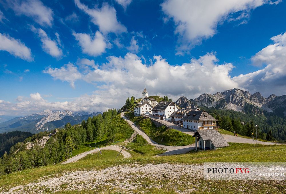 Panoramic view of Monte Lussari, Tarvisio, Julian alps, Friuli Venezia Giulia, Italy.