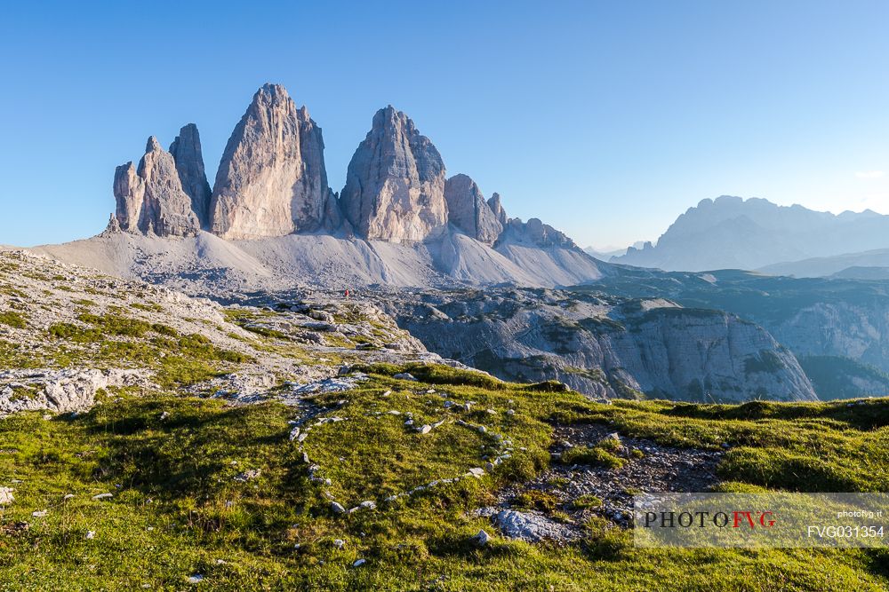 The north faces of the Tre Cime di Lavaredo peak or three peaks of Lavaredo, Sexten Dolomites, Italy