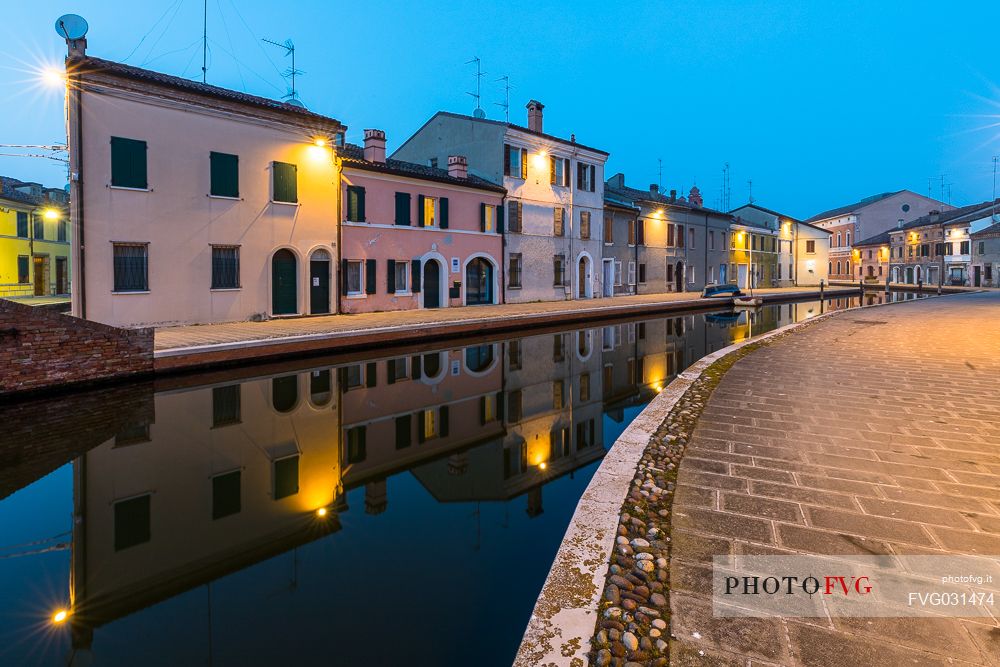 Comacchio town at twilight, Ferrara, Emilia Romagna, Italy
