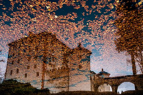 Reflection of Snežnik Castle on autumn, Slovenia Reflection of Snežnik Castle on autumn, Slovenia