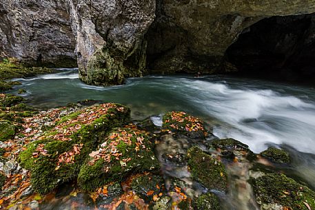 A naturally formed cave in Rakov Skocjan, a wild karst valley formed by Rak river, Carniola Regional Park, Slovenia.