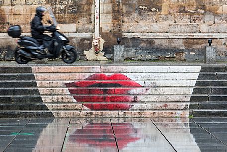 Citylife and street art mural on Place Igor Stravinsky near the Centre Georges Pompidou museum, Beaubourg, Paris, France.