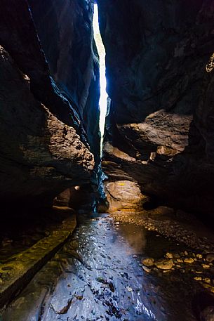 Path inside the Green Caves of Pradis, Clauzetto, Friuli Venezia Giulia, Italy.