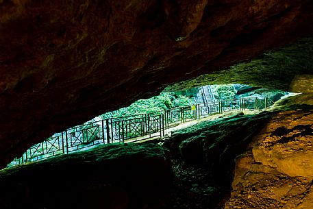 Path inside the Green Caves of Pradis, Clauzetto, Friuli Venezia Giulia, Italy.