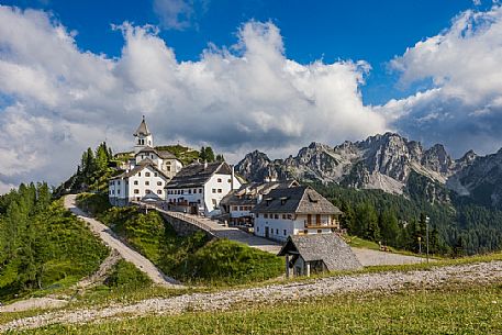 Panoramic view of Monte Lussari, Tarvisio, Julian alps, Friuli Venezia Giulia, Italy.