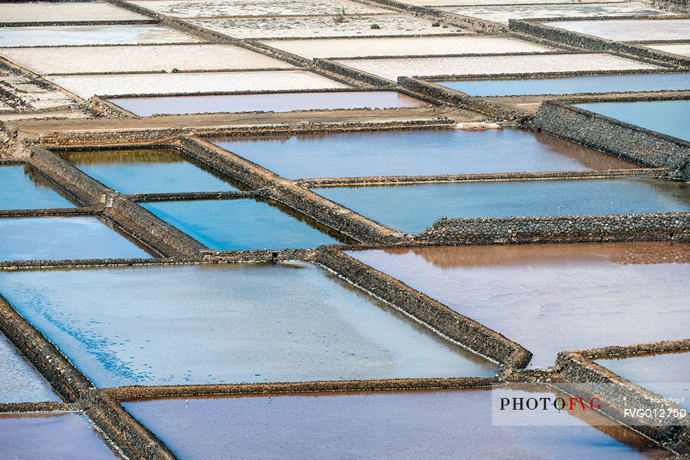 Detail of saltworks of Salinas de Janubio, Yaiza, Lanzarote, Canary Islands, Spain, Europe