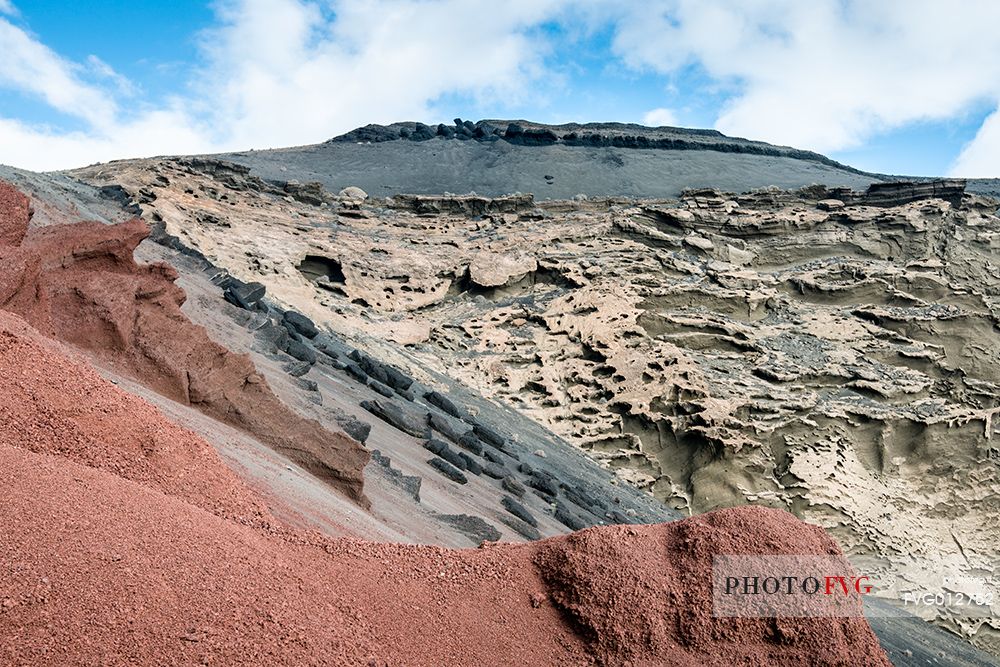 Difference of volcanic soils near El Golfo, Lanzarote, Canary islands, Spain, Europe