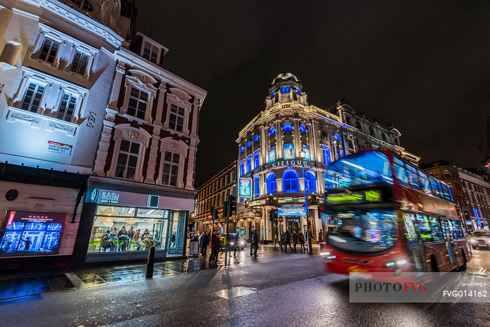 Night view of  Piccadilly Circus with Double decker, London, England, United Kingdom, Europe
