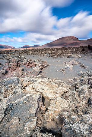 Volcanic craters in the Timanfaya national park, Lanzarote, Canary island, Spain, Europe