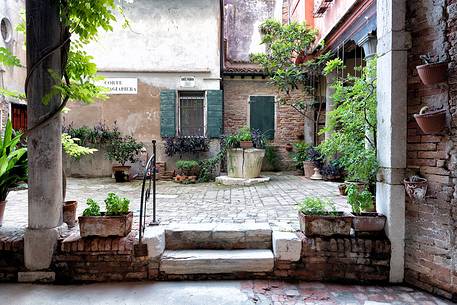 Small square called Corte Tagiapiera in Venice, Veneto, Italy, Europe