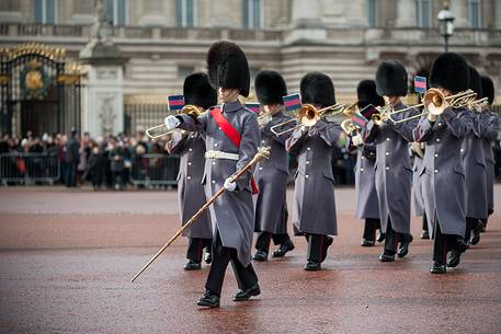 The changing of the guard ceremony at Buckingham Palace is the most popular visitor attraction in London, England, United Kingdom, Europe