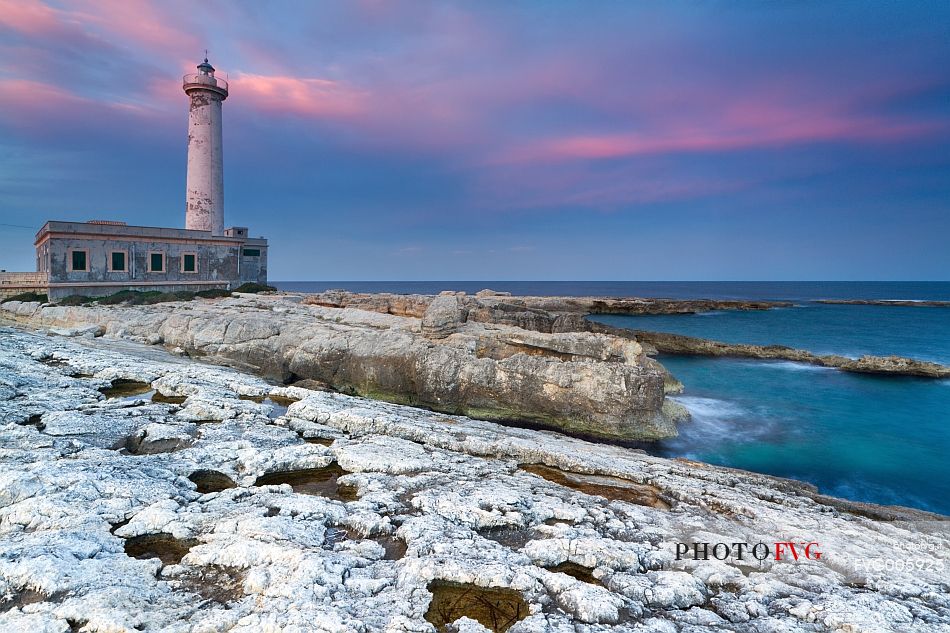 The Santa Croce Lighthouse in Augusta, taken at sunset