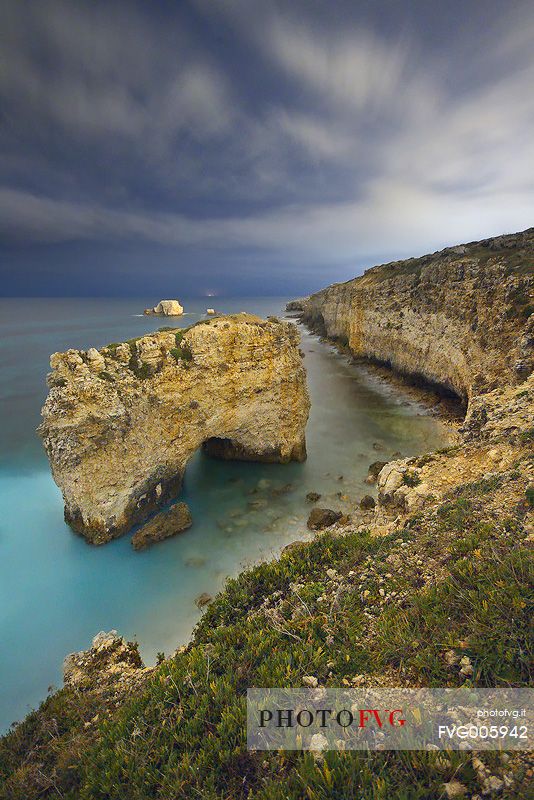 The rock of the Elephant, at the Cliffs of Syracuse, photographed at night