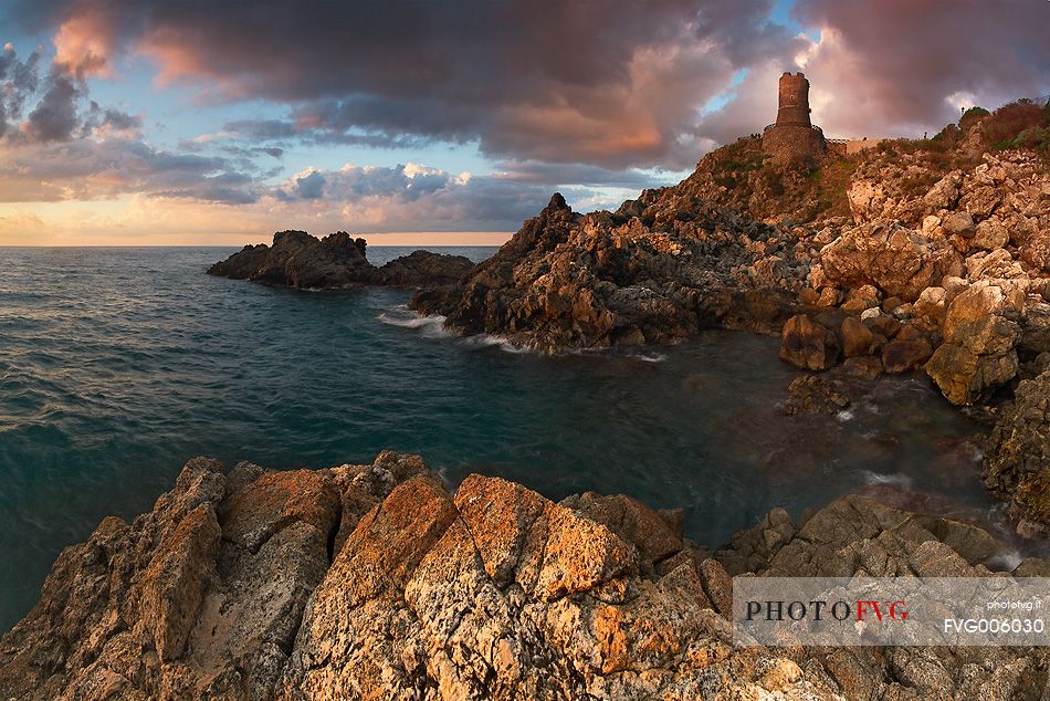 Sunset at Ruggiero Tower in Bagnara Calabria