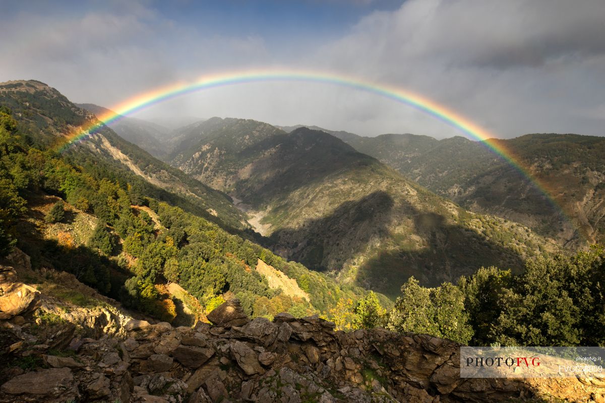 Rainbow on the Butramo river, Aspromonte national park, Calabria, Italy, Europe
