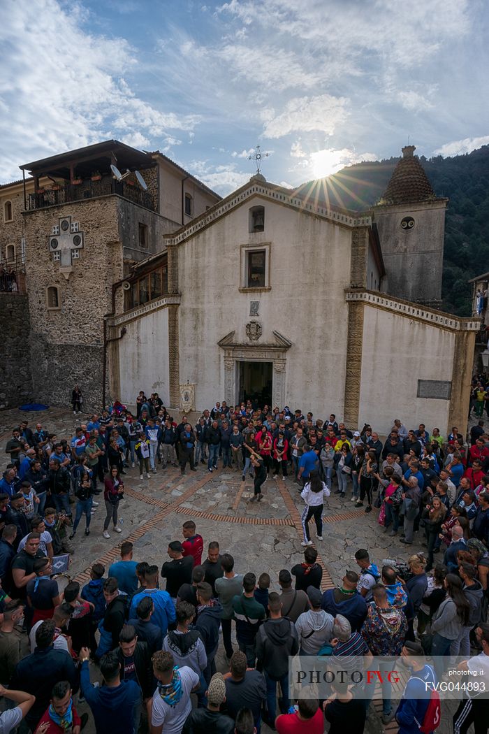 La chiesa di Polsi durante i festeggiamenti della Madonna della Montagna, San Luca, Aspromonte national park, Calabria, Italy, Europe