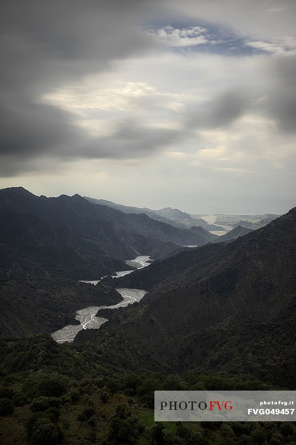 Overview of Amendolea fiumara river, Aspromonte national park, Calabria, Italy, Europe