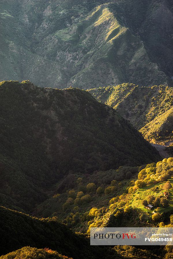 Overview of Amendolea fiumara river, Aspromonte national park, Calabria, Italy, Europe