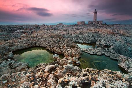 The lighthouse on the cliffs of Capo Murro di Porco, Plemmirio Natural Reserve