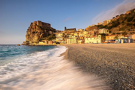 Scilla village and castel Ruffo castle, Calabria, Italy Scilla village and castel Ruffo castle, Calabria, Italy