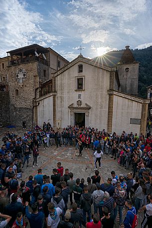 La chiesa di Polsi durante i festeggiamenti della Madonna della Montagna, San Luca, Aspromonte national park, Calabria, Italy, Europe