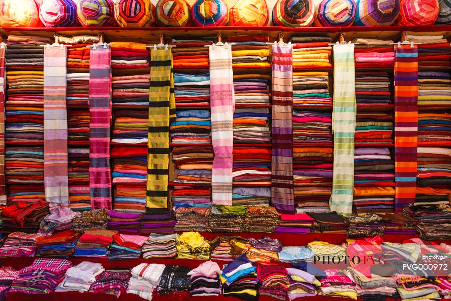 Textiles and fabrics in a souk