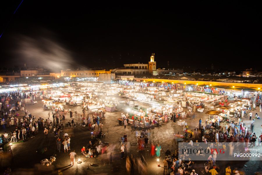 The lights and the life of the Jemaa El Fna, the main square in Marrakech