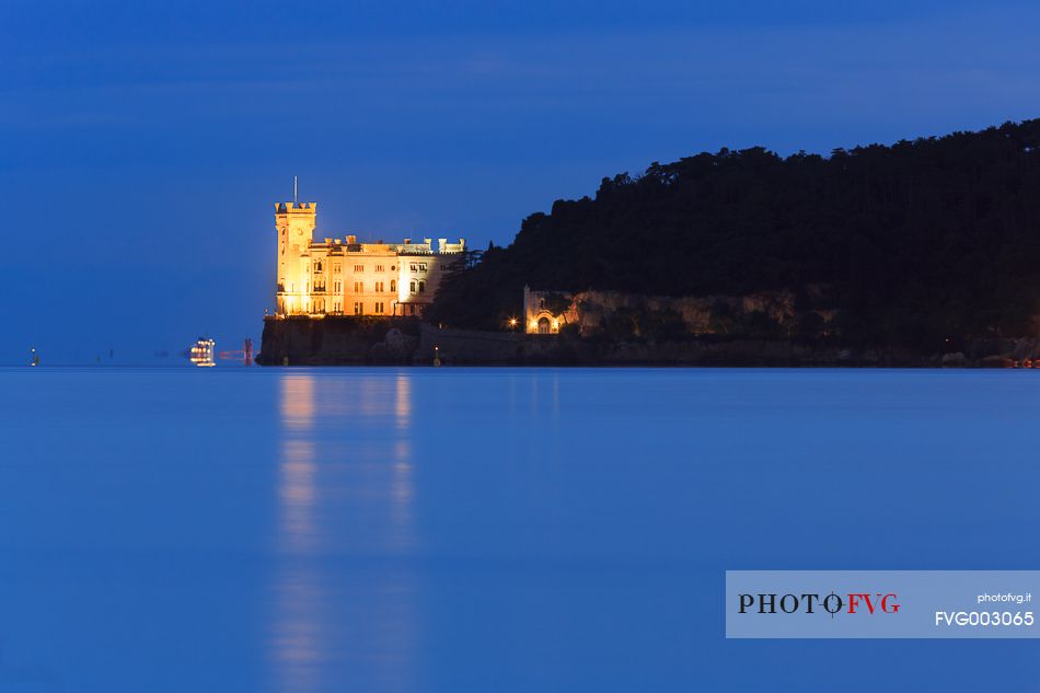 Miramare Castle at dusk