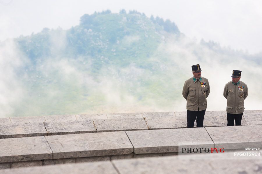 Troops in uniform during historical memorial to the fallen of Cima Grappa