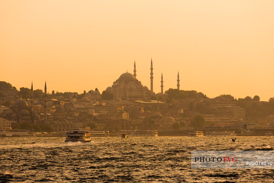 Istanbul skyline seen from the Bosphorus Strait