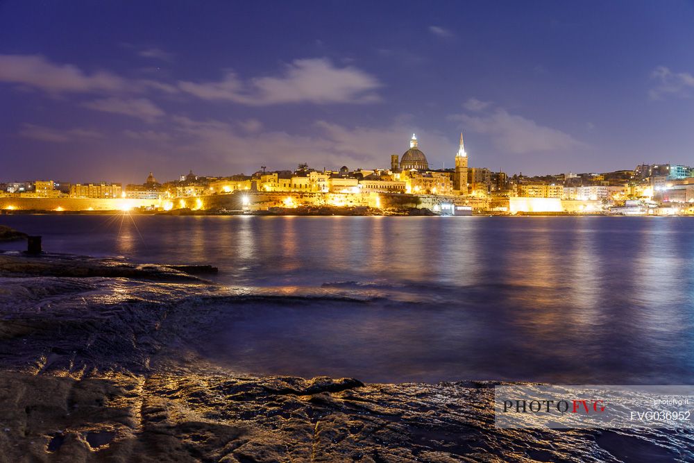 Night view of the city Valletta, capital of Malta, Europe