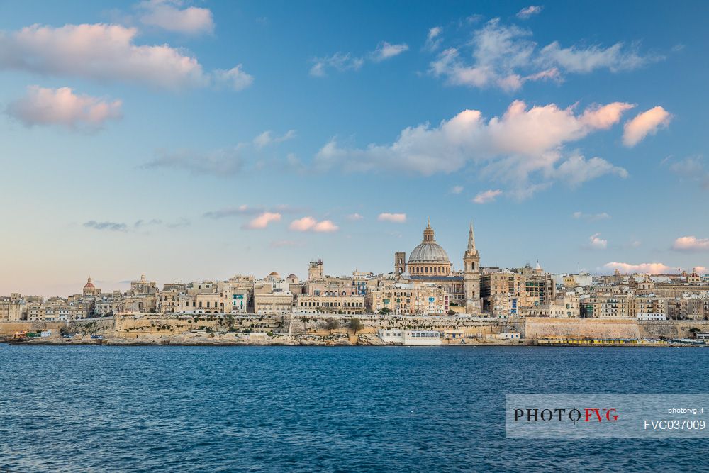 Panoramic view of Valletta with the St. Pauls Cathedral and Charmelite Church, Malta