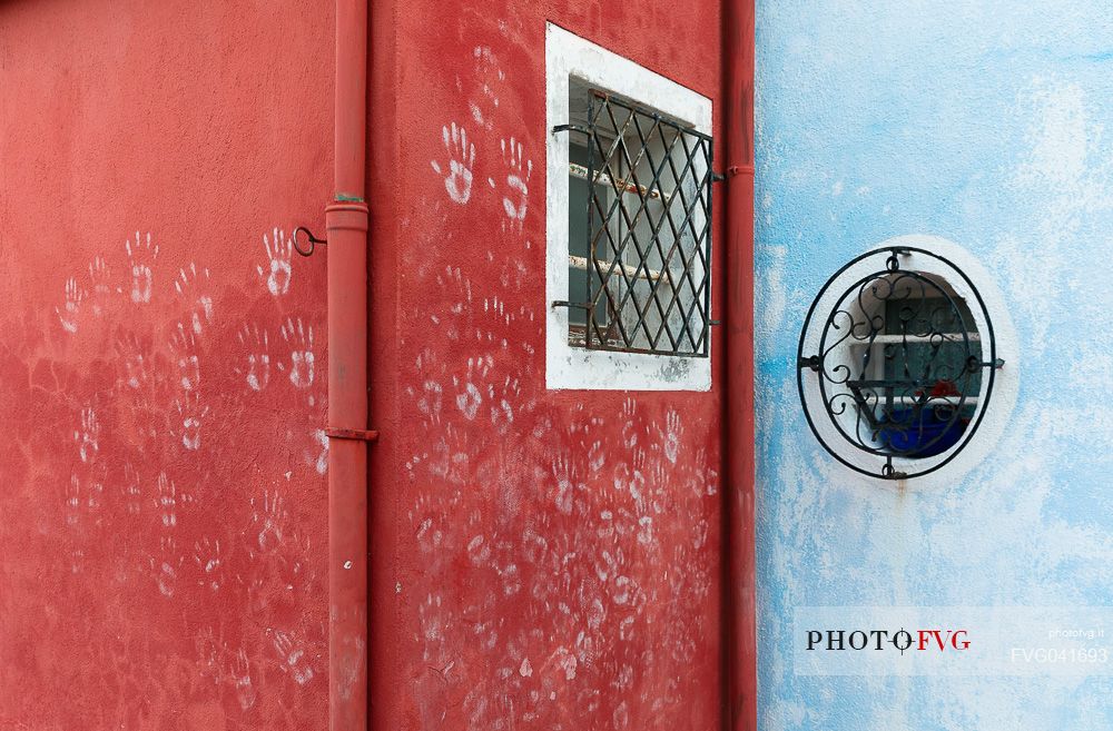 Detail of the colorful houses in Burano island, Venetian lagoon, Venice, Italy, Europe