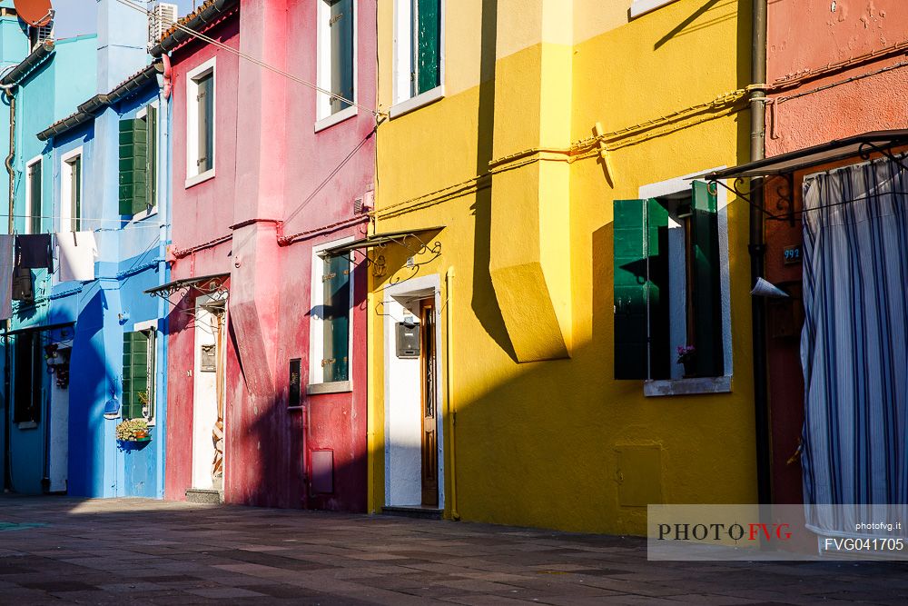 The colored houses of the colorful Burano village, Venice, Italyl, Europe