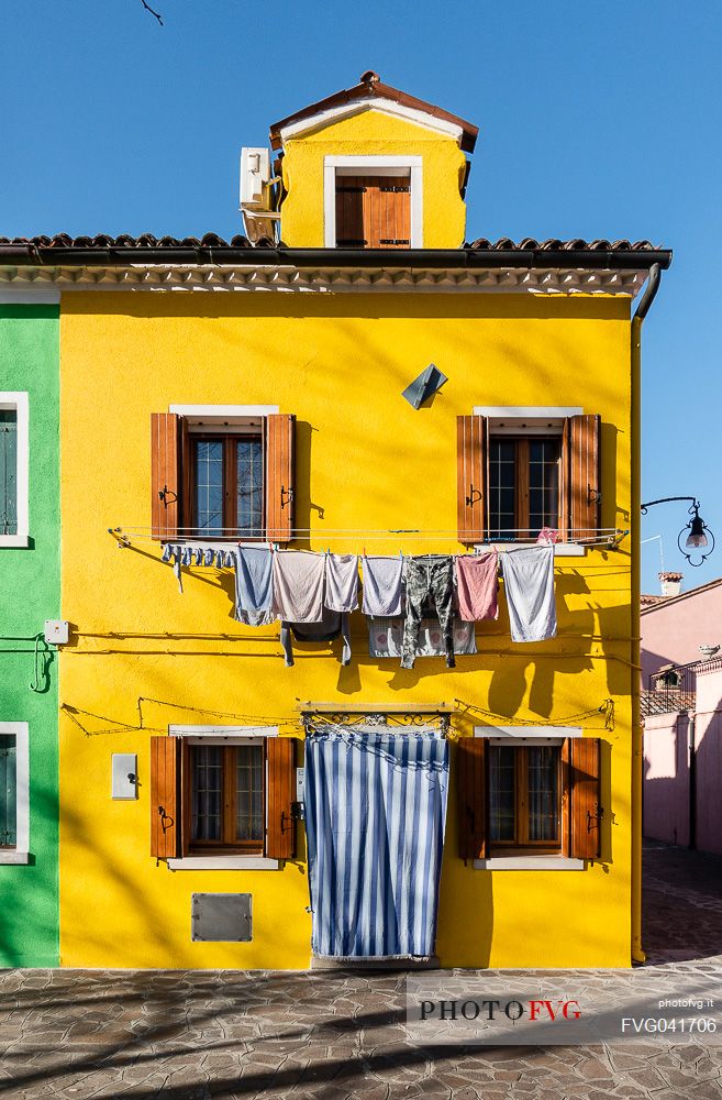 The colored houses of the colorful Burano village, Venice, Italyl, Europe