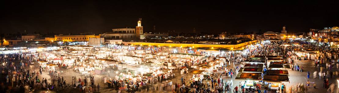 The lights and the life of the Jemaa El Fna, the main square in Marrakech