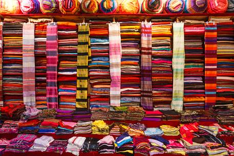 Textiles and fabrics in a souk