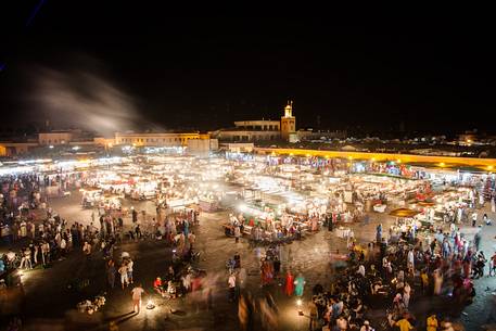 The lights and the life of the Jemaa El Fna, the main square in Marrakech