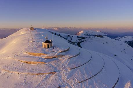 Ossuary to the fallen of Cima Grappa in the depths of winter at sunset